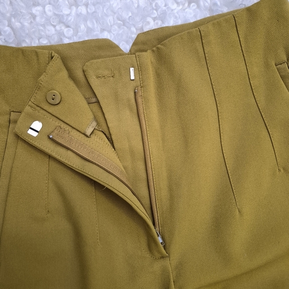 ZARA Mustard High Waist Pleated Straight Pants M Cropped Tailored Fit Office - Picture 11 of 15